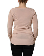 Beige Ribbed V-neck Front Tie Cardigan Sweater