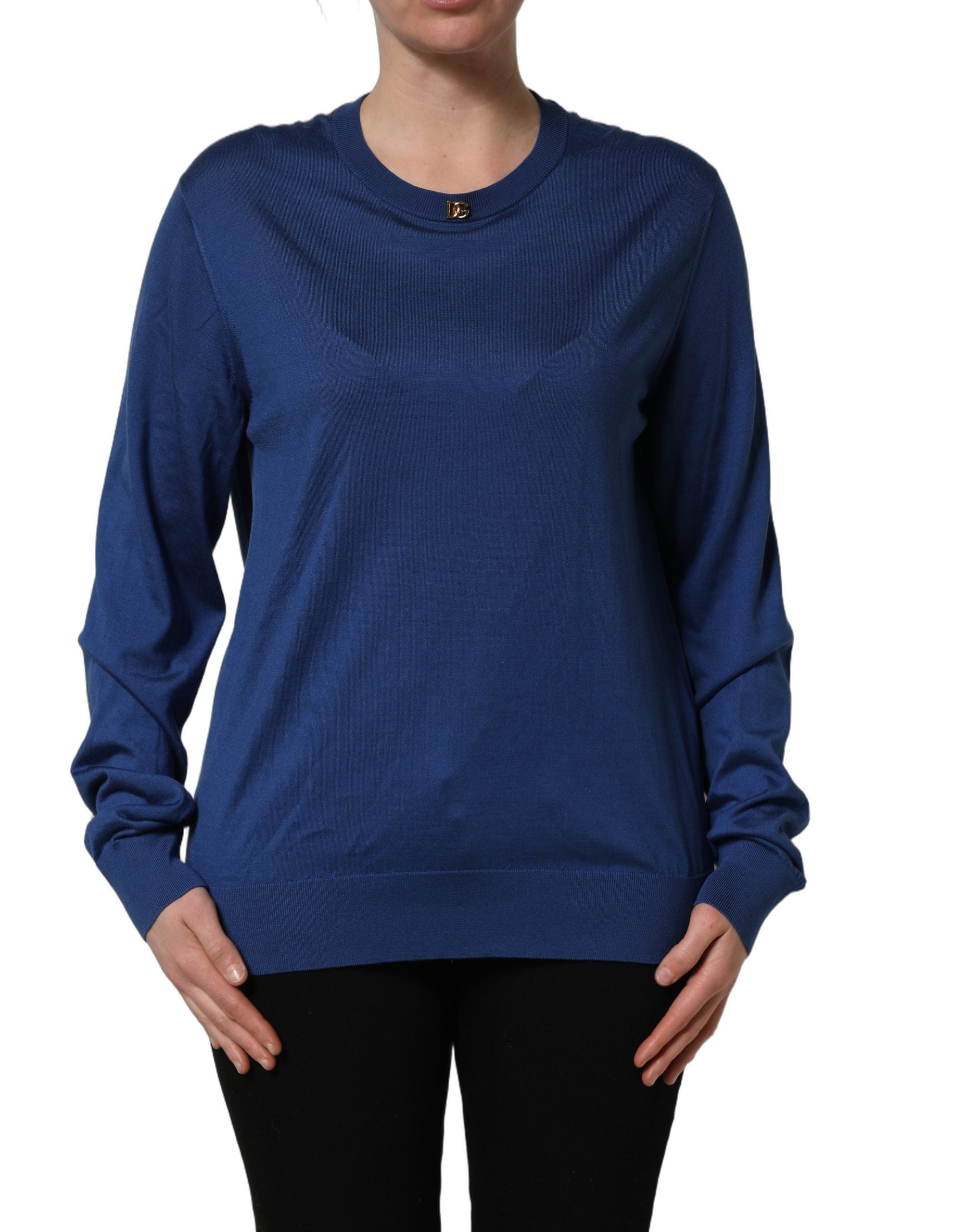 Blue Silk DG Logo Crew Neck Pullover Sweater