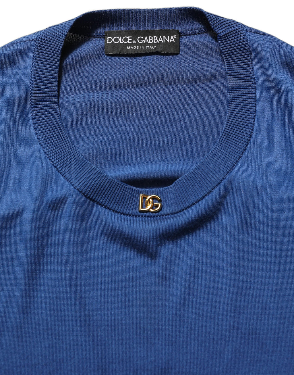 Blue Silk DG Logo Crew Neck Pullover Sweater
