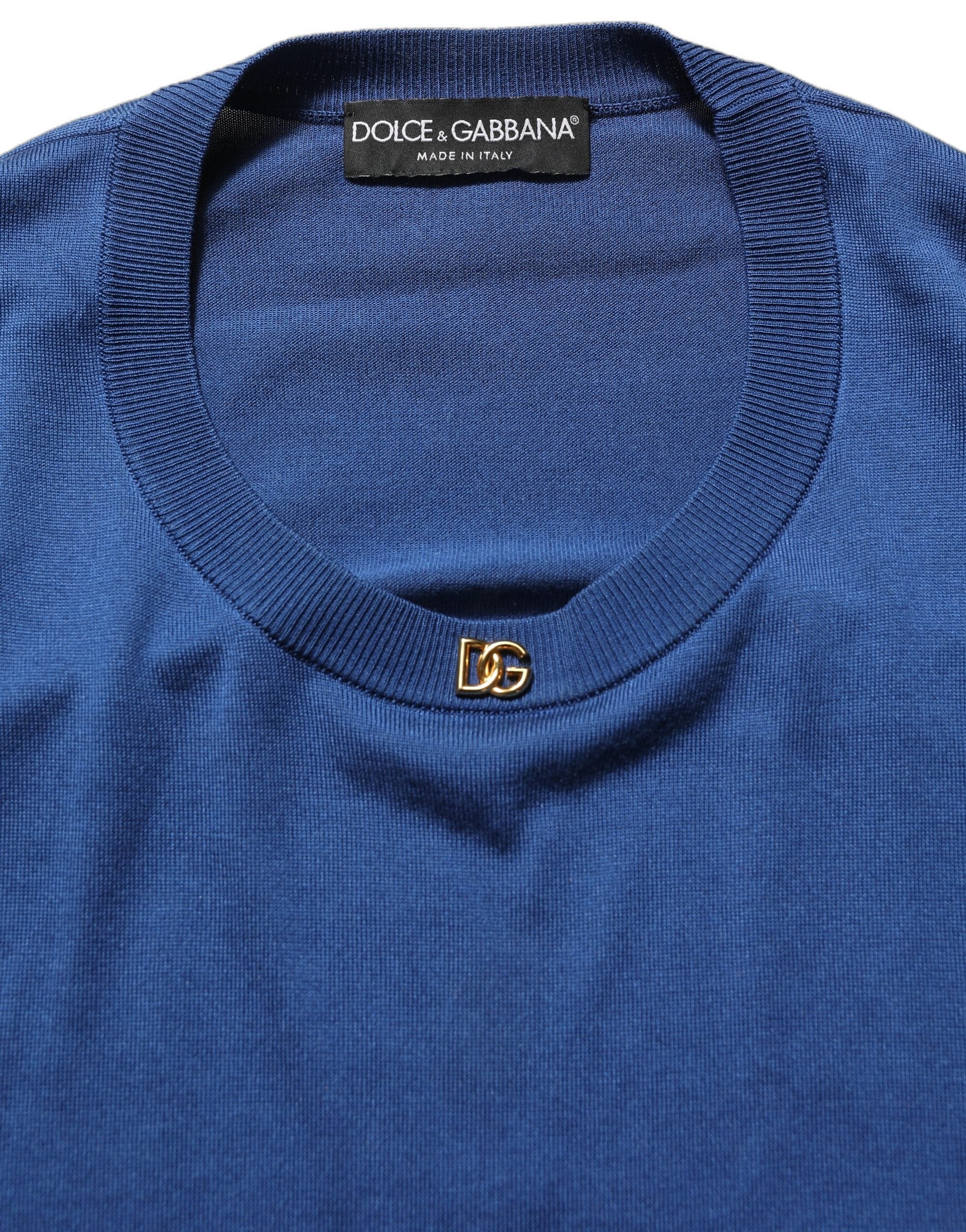 Blue Silk DG Logo Crew Neck Pullover Sweater