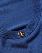 Blue Silk DG Logo Crew Neck Pullover Sweater