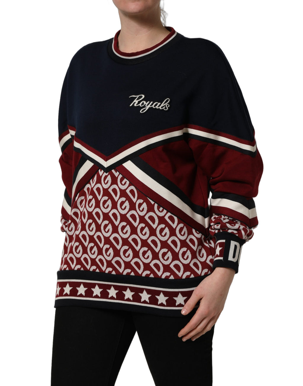 Blue Red Paneled 'Royals' Patch Sweatshirt Sweater