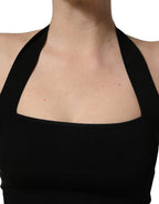 Black Square Neck Halter Cropped Tank Top