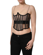 Black Sheer Tulle Bodysuit Cropped Corset Top