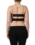 Black Sheer Tulle Bodysuit Cropped Corset Top