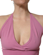Pink Halter Neck Fitted Cropped Tank Top