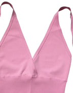 Pink Halter Neck Fitted Cropped Tank Top