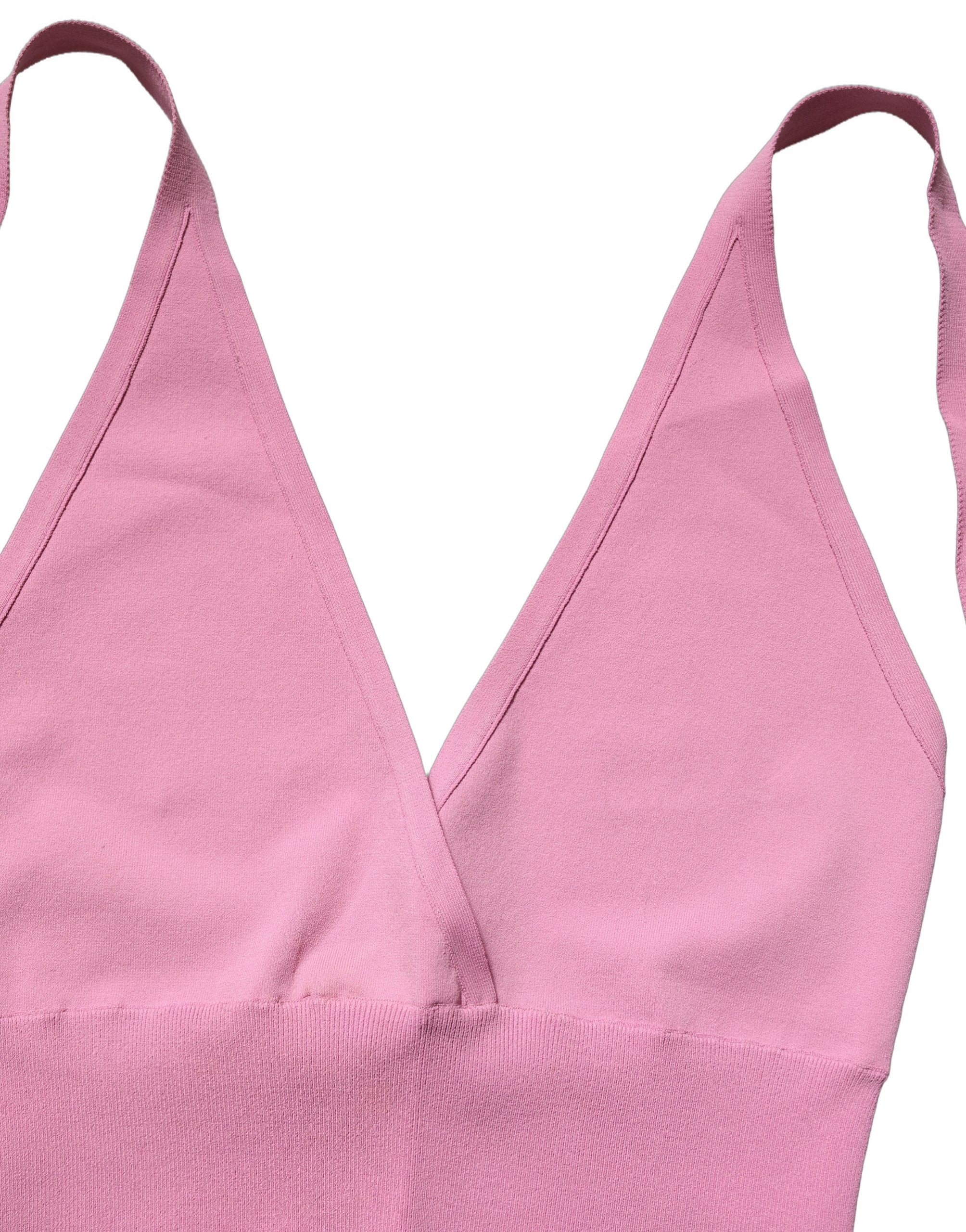 Pink Halter Neck Fitted Cropped Tank Top