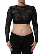 Black Nylon Fishnet Long Sleeve Cropped Top
