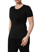 Black Cotton Round Neck Short Sleeve T-shirt