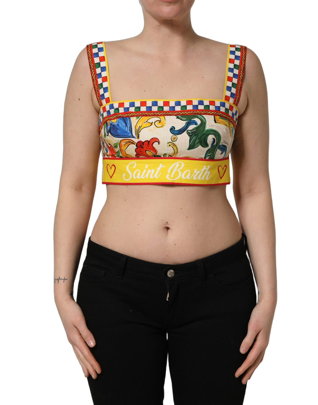 Multicolor Majolica Print Cotton Crop Top
