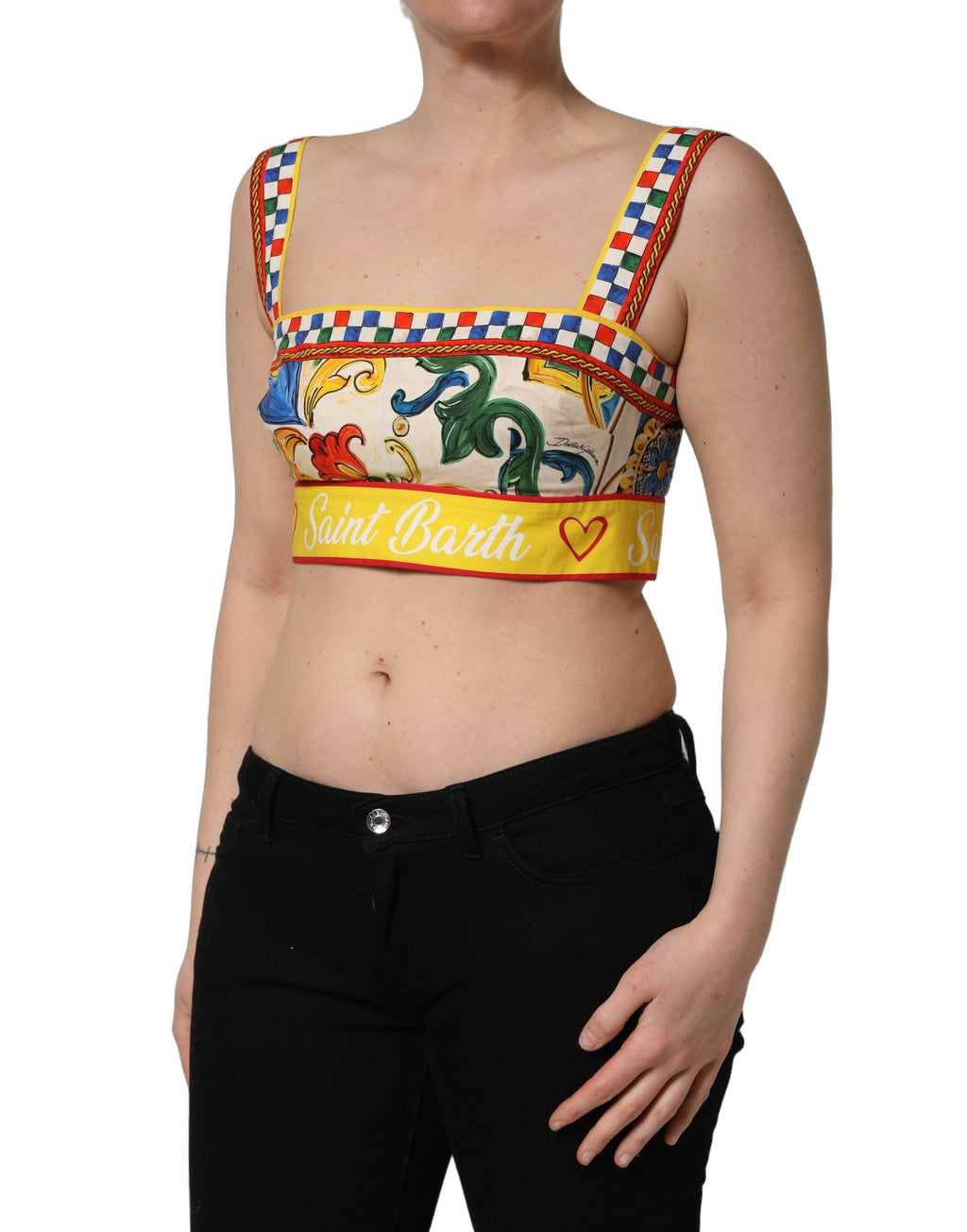 Multicolor Majolica Print Cotton Crop Top