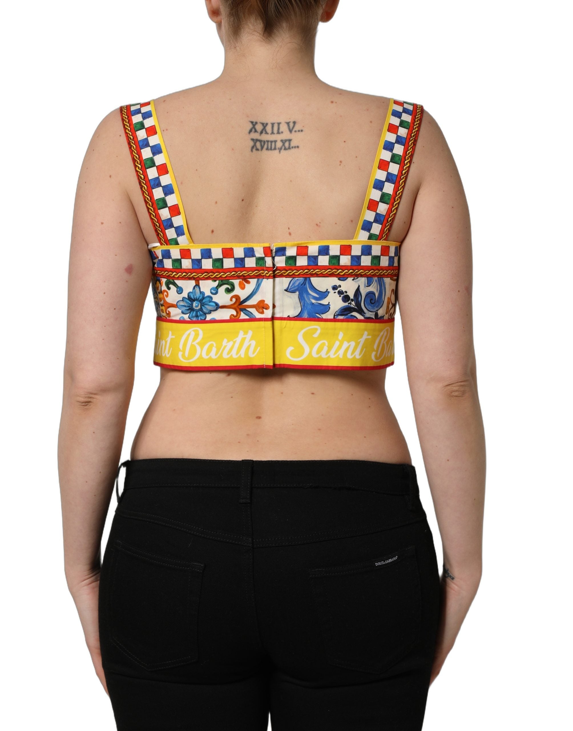 Multicolor Majolica Print Cotton Crop Top