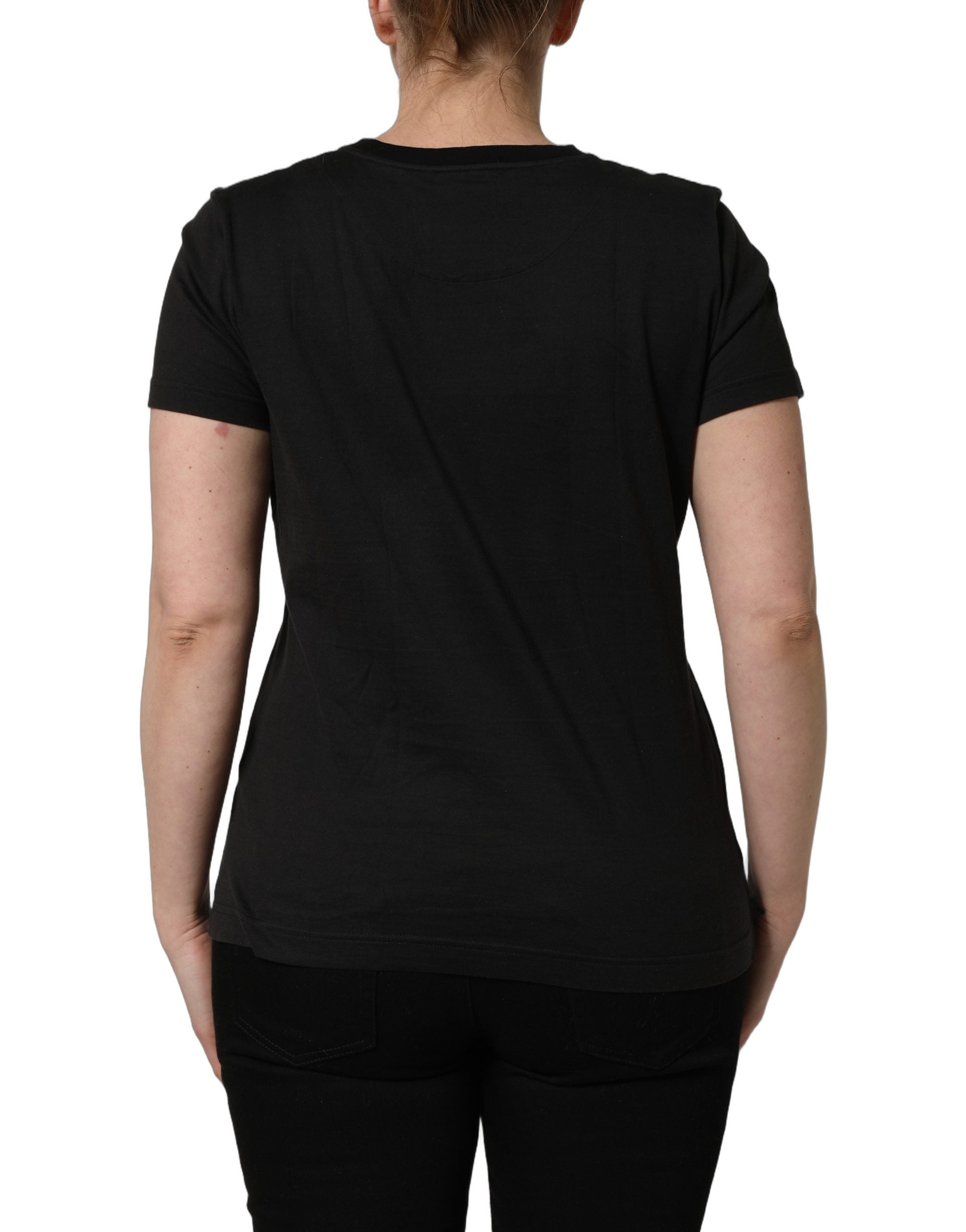 Black Tropical Jungle Round Neck T-shirt