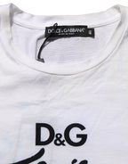 White D&G is Flowers Print Round Neck T-shirt