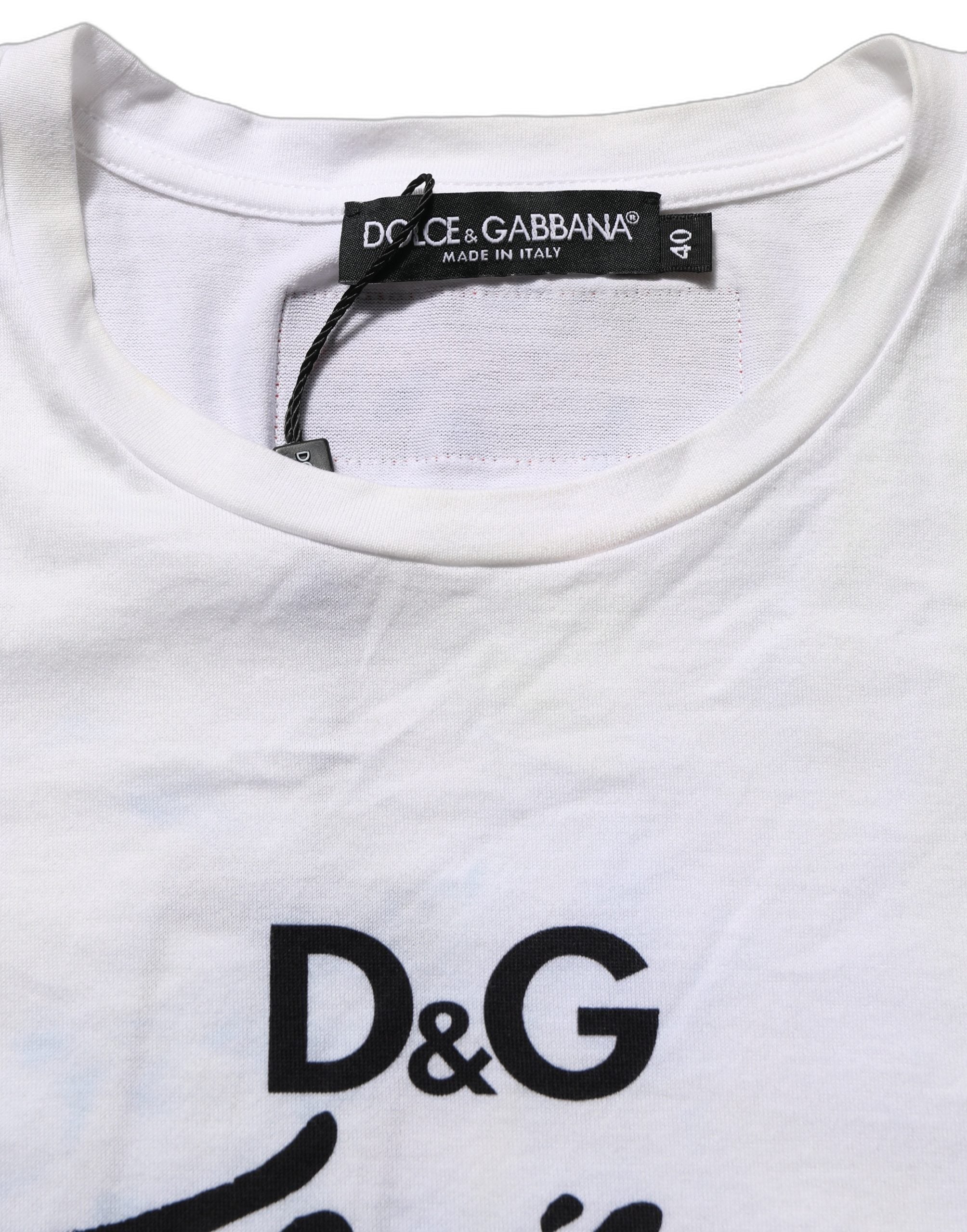 White D&G is Flowers Print Round Neck T-shirt