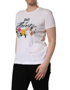 White D&G is Flowers Print Round Neck T-shirt