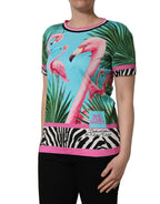 Multicolor Flamingo ZebraStriped Trim T-shirt
