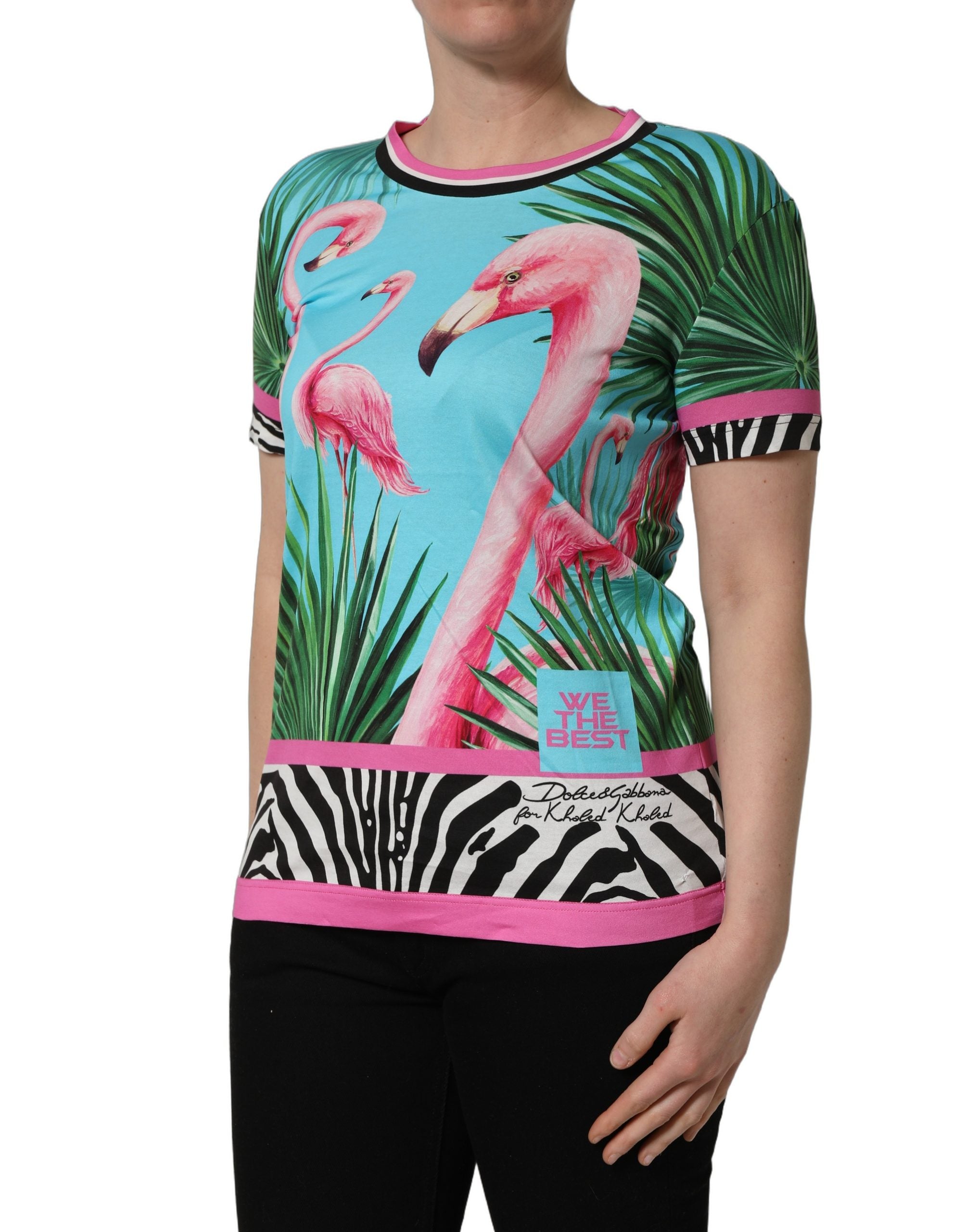 Multicolor Flamingo ZebraStriped Trim T-shirt