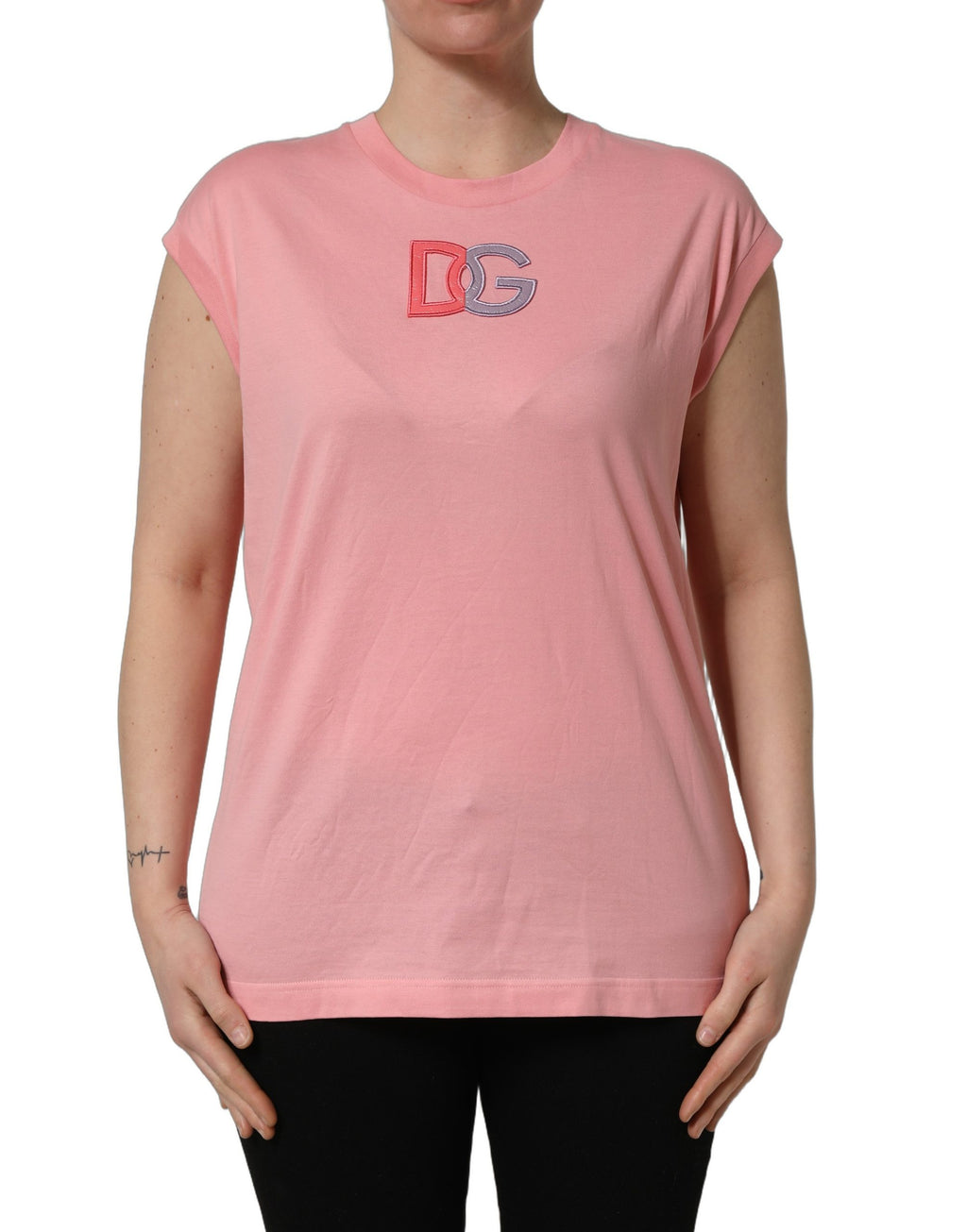 Pink Cotton DG Logo Round Neck Tank T-shirt