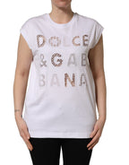 White Logo Round Neck Sleeveless T-shirt