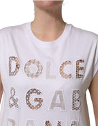 White Logo Round Neck Sleeveless T-shirt