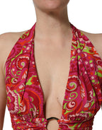 Red Paisley Silk Halter Neck Crop Tank Top