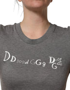 Gray Logo Embroidery Short Sleeve T-shirt