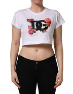White DG Floral Cotton Jersey Crop T-shirt