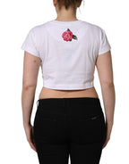 White DG Floral Cotton Jersey Crop T-shirt
