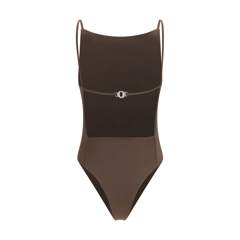 Brown Polyamide One-Piece Swimsuit