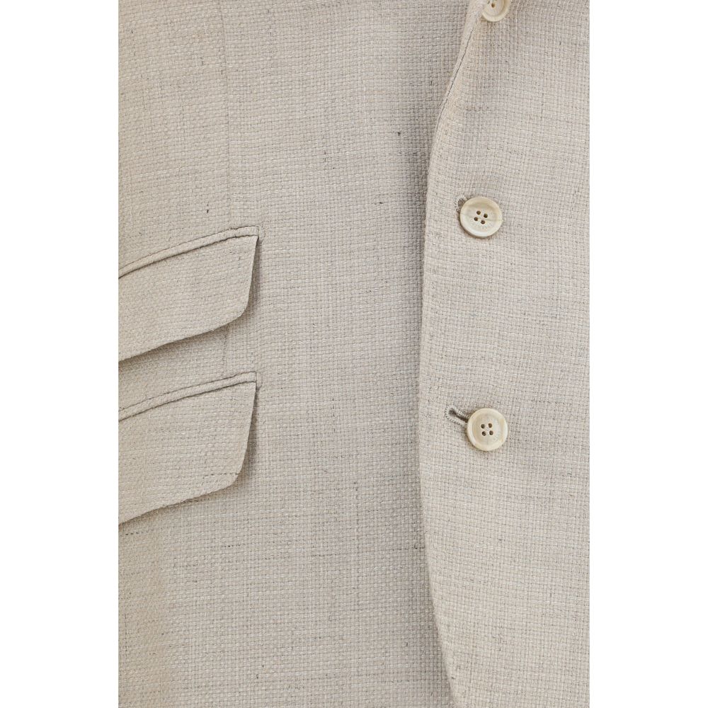 Beige Silk Two-Piece Suit