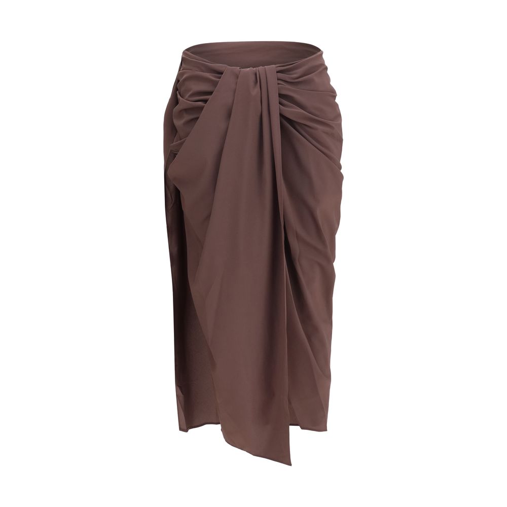 Brown Polyester Midi Skirt
