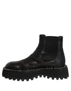 Black Leather Slip On Chelsea Boots Shoes