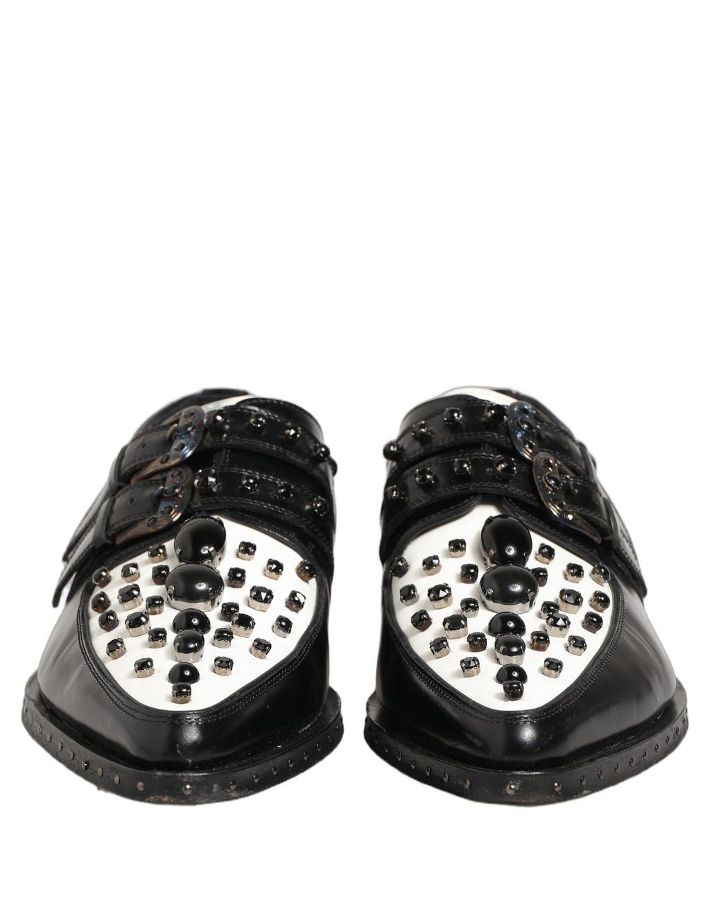 Black Leather Studded Formal Monk Strap Shoes