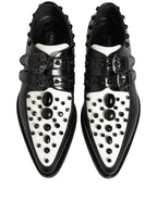 Black Leather Studded Formal Monk Strap Shoes