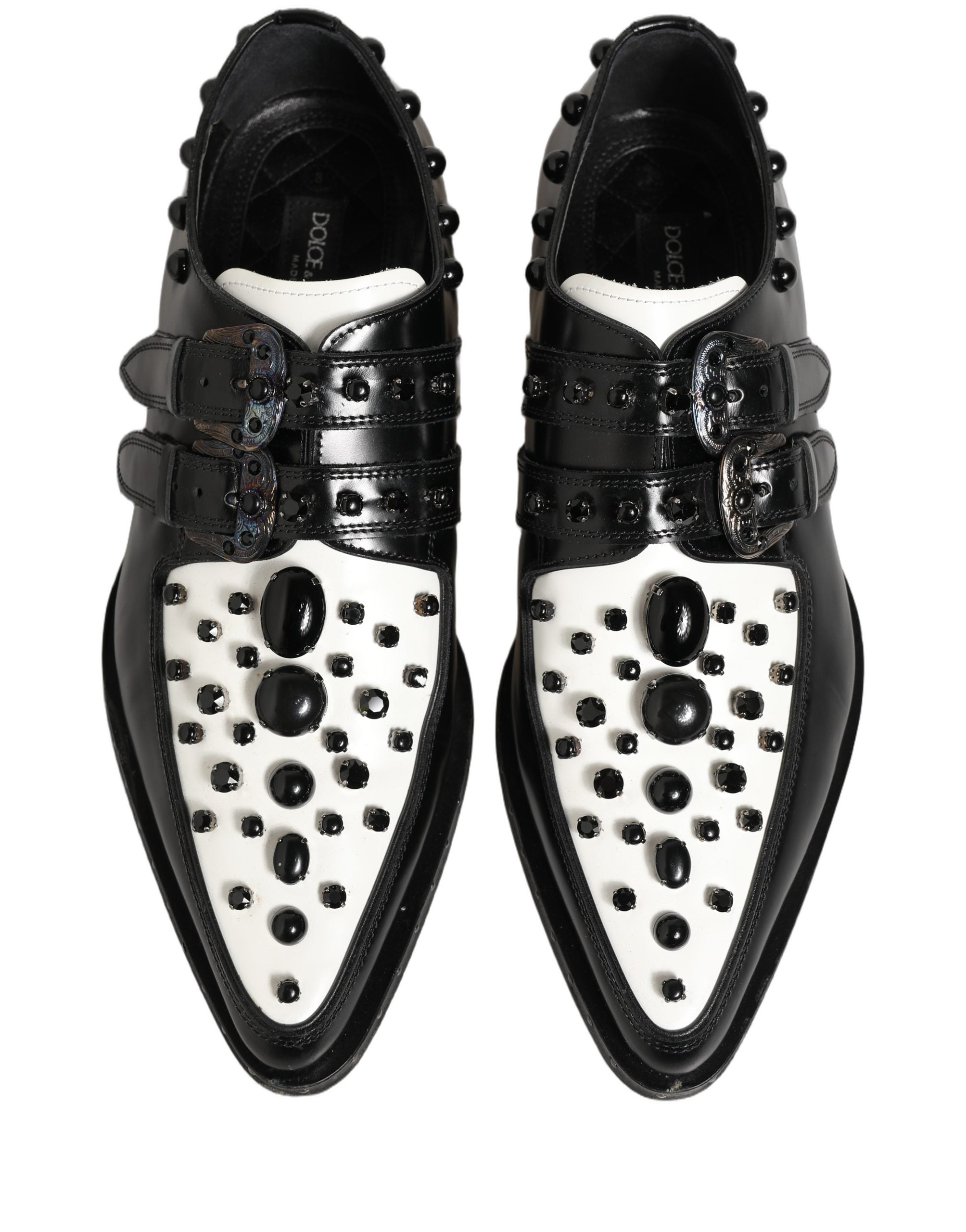 Black Leather Studded Formal Monk Strap Shoes