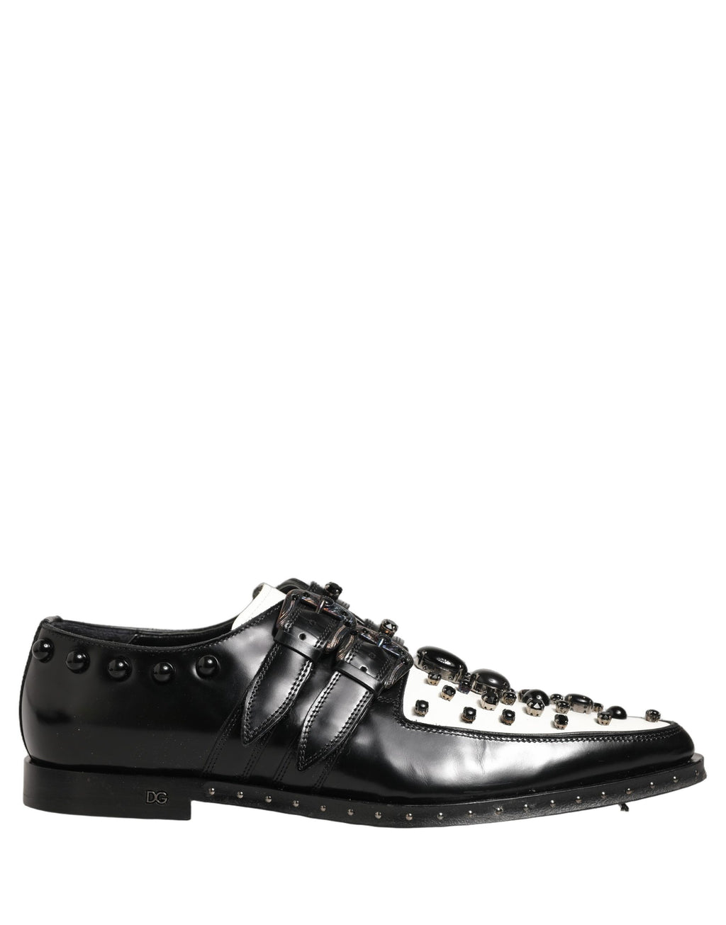 Black Leather Studded Formal Monk Strap Shoes