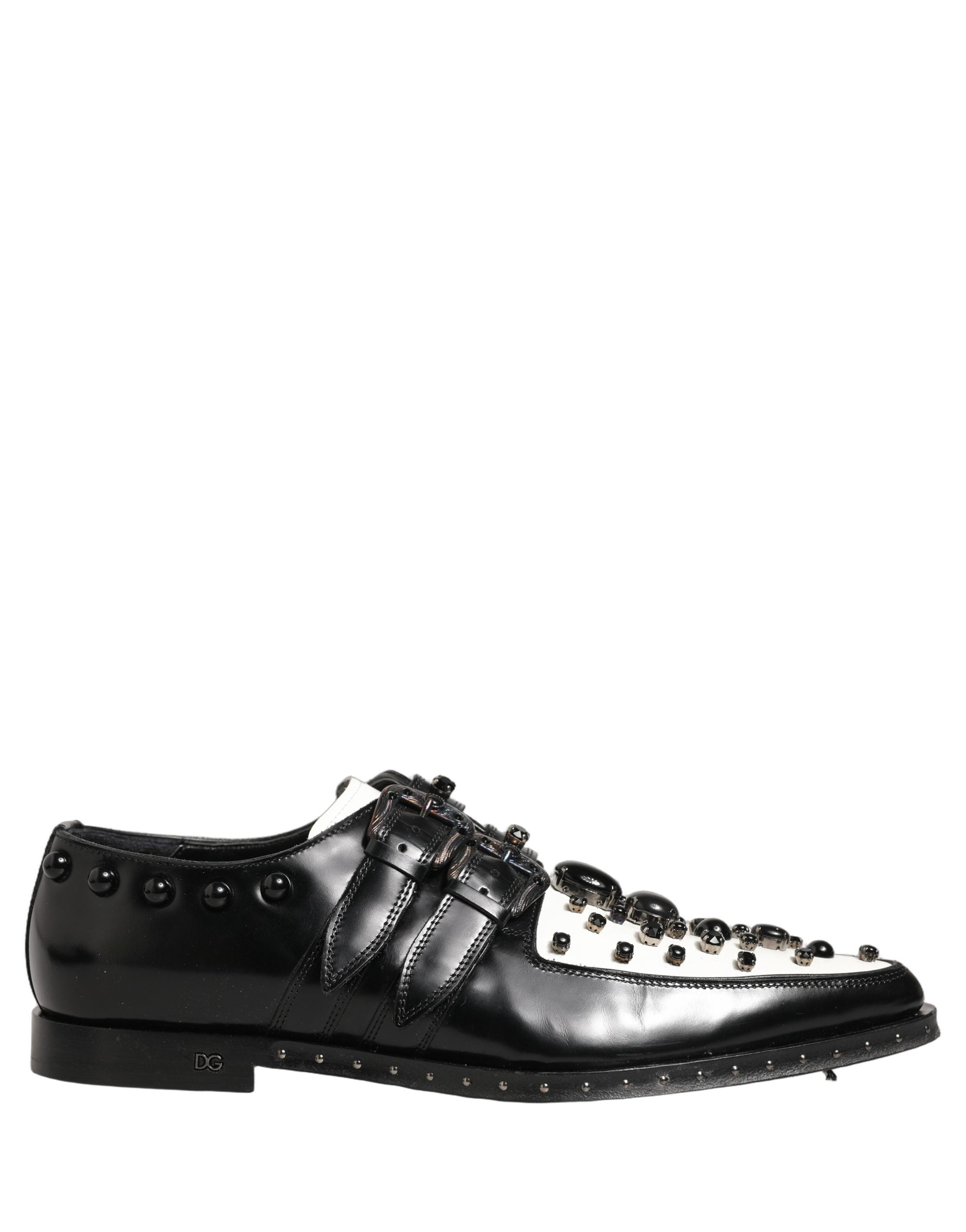 Black Leather Studded Formal Monk Strap Shoes