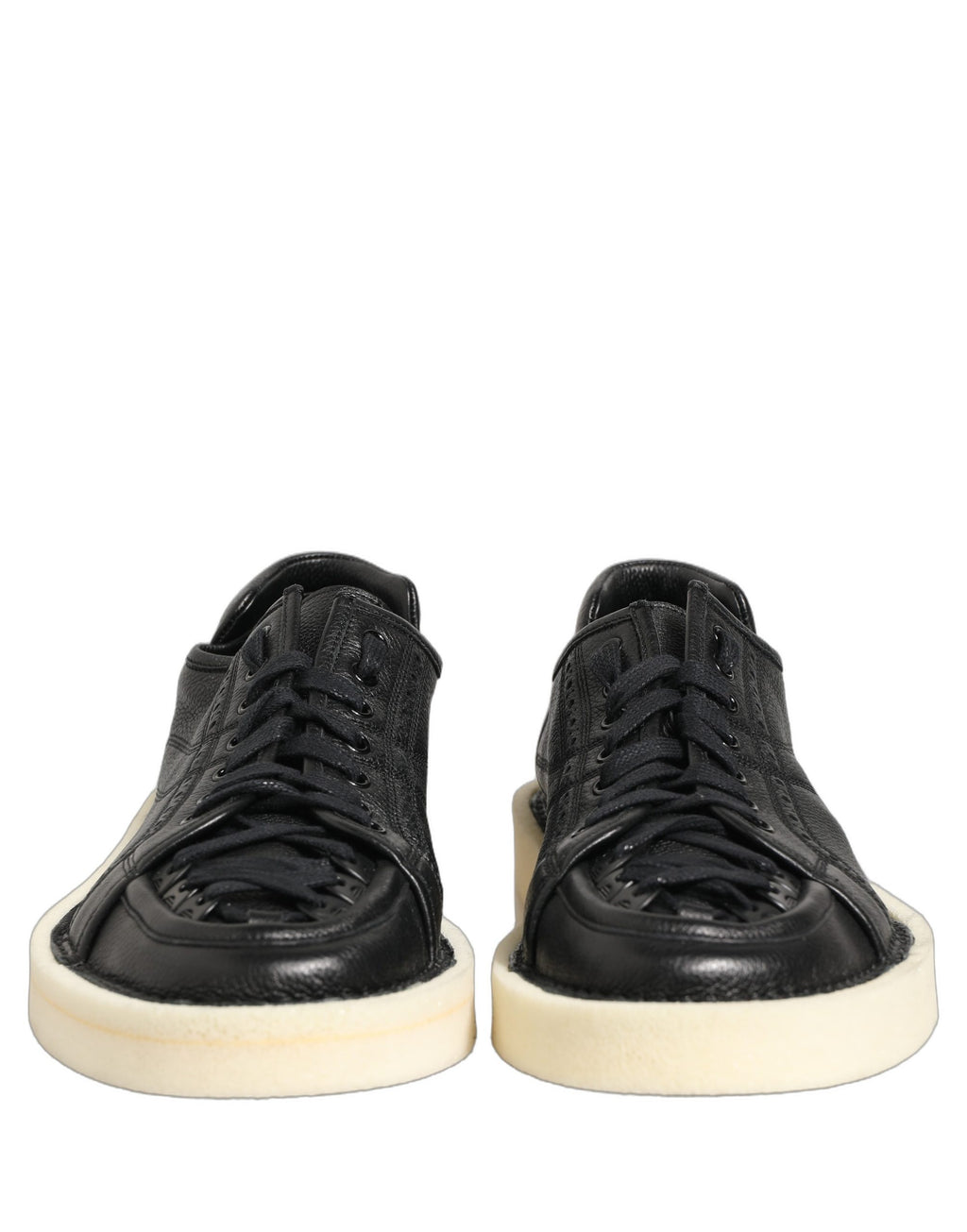 Black Leather Lace Up Low Top Sneakers Shoes