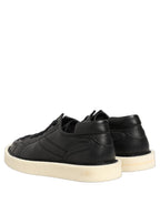 Black Leather Lace Up Low Top Sneakers Shoes