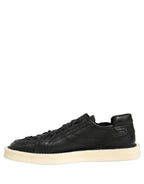 Black Leather Lace Up Low Top Sneakers Shoes