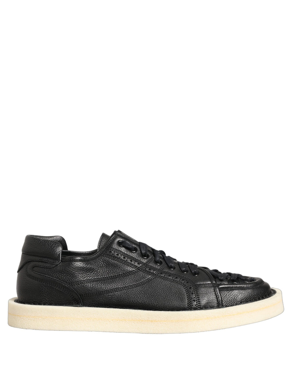 Black Leather Lace Up Low Top Sneakers Shoes