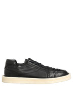 Black Leather Lace Up Low Top Sneakers Shoes
