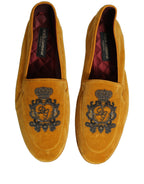 Yellow Velvet Crown Embroidery Loafers Shoes