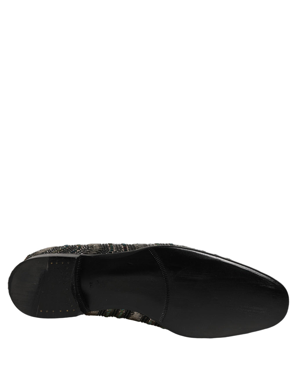 Black Silver Embellished Slip On Loafers Shoes