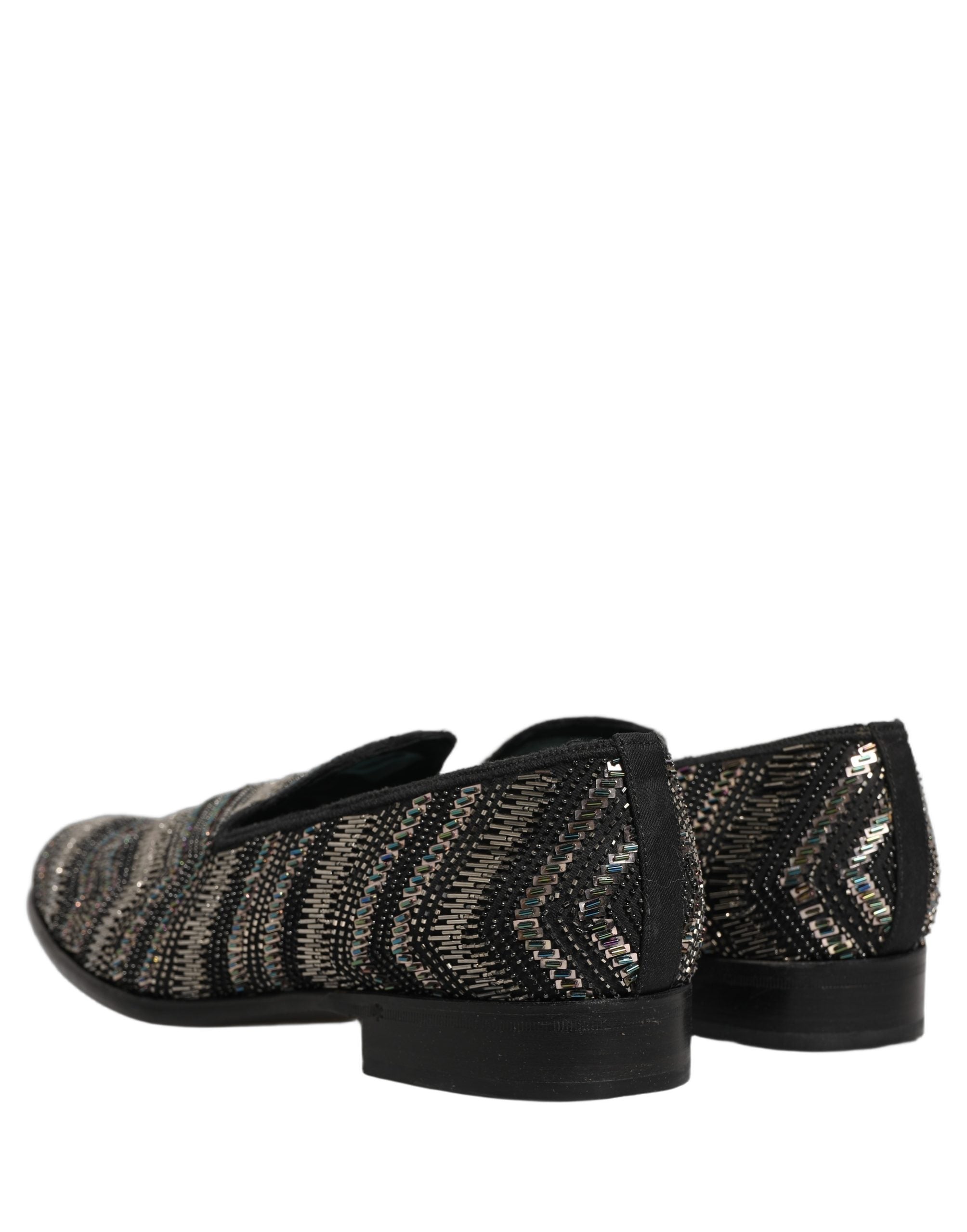 Black Silver Embellished Slip On Loafers Shoes
