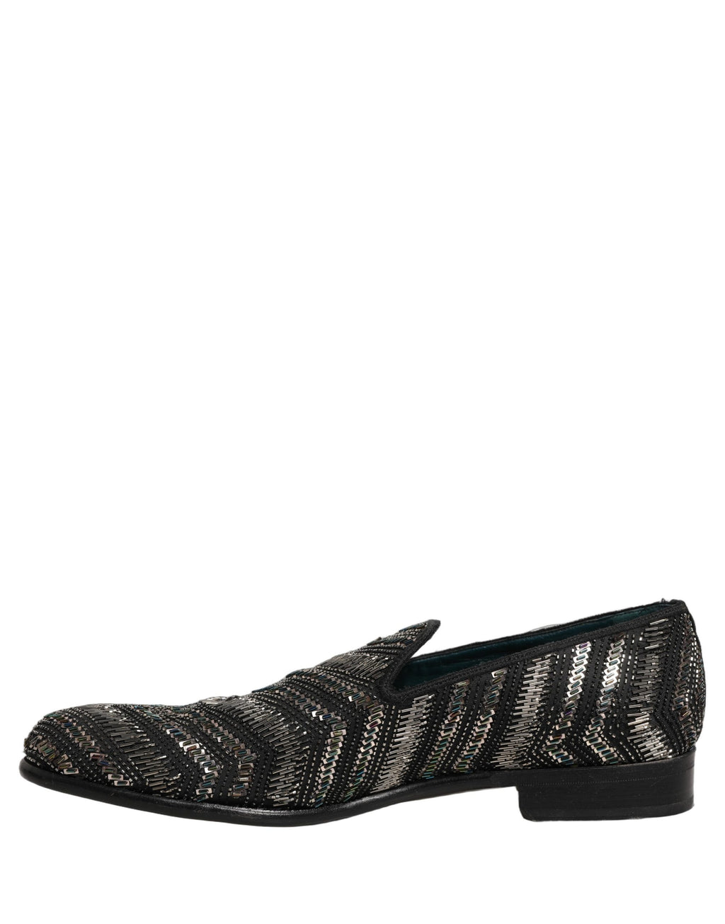 Black Silver Embellished Slip On Loafers Shoes