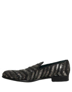 Black Silver Embellished Slip On Loafers Shoes