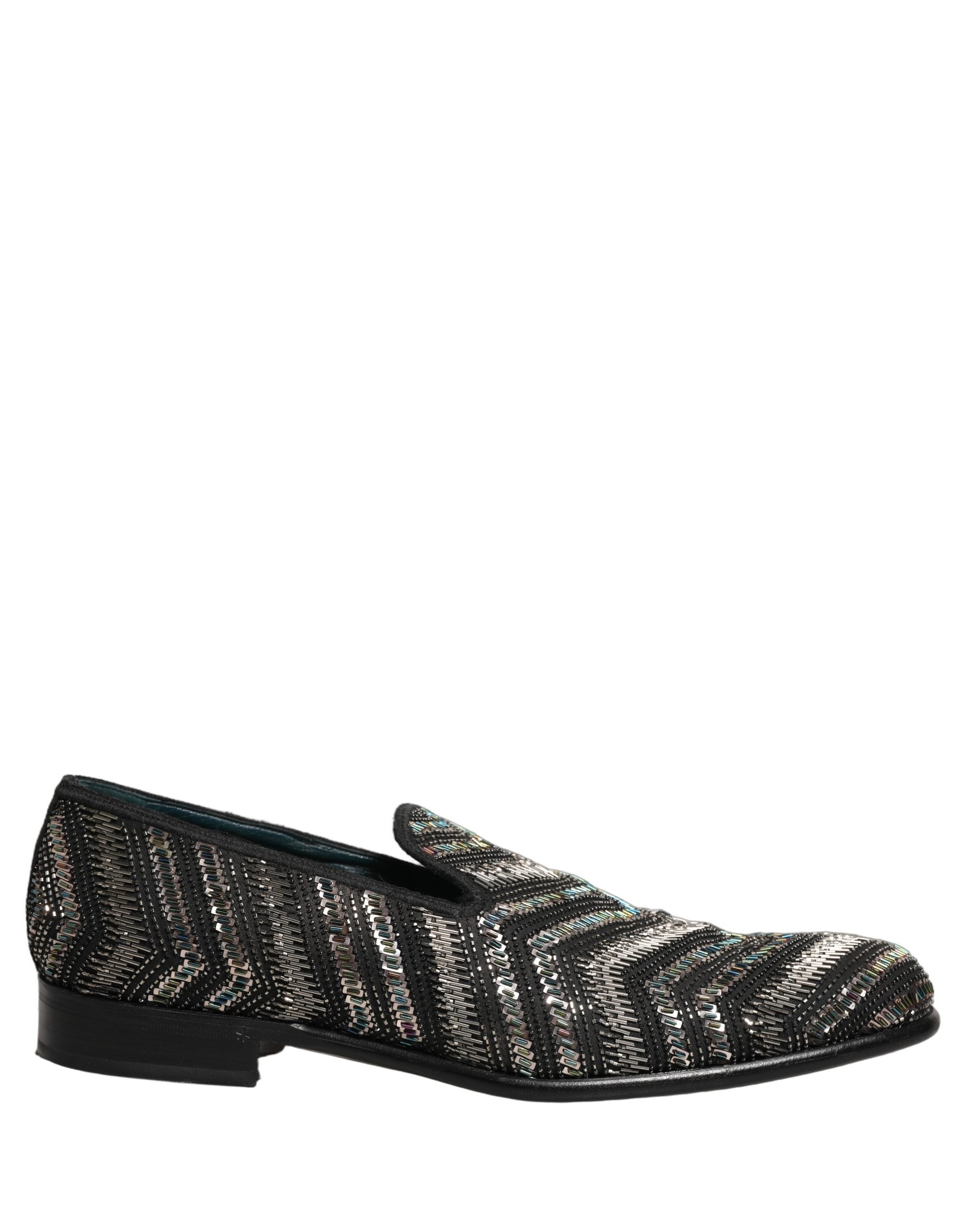 Black Silver Embellished Slip On Loafers Shoes